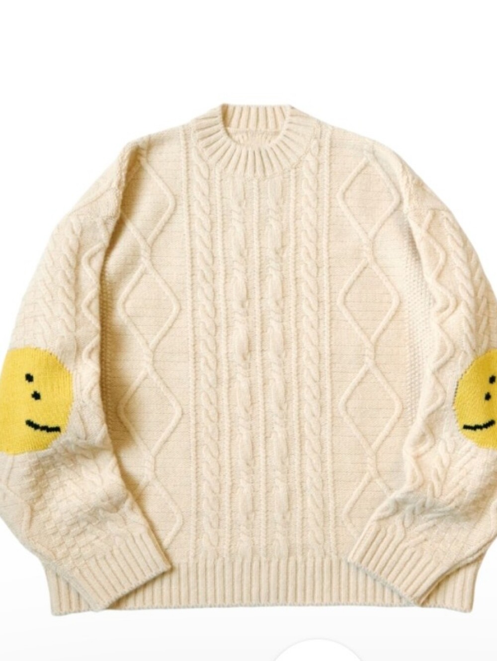 KAPITAL MADE IN JAPAN 5G WOOL CABLE KNIT PROFILE SMILEY PATCH SWEATER - Picture 2 of 7